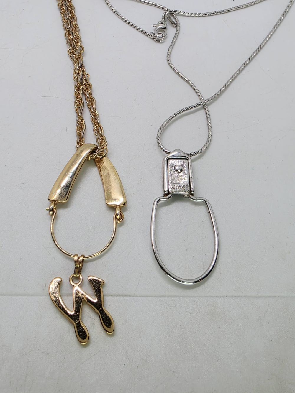 Vintage Lot Of 2 Monet Necklace Gold & Silver Tone Charm Holder Rope Chain
